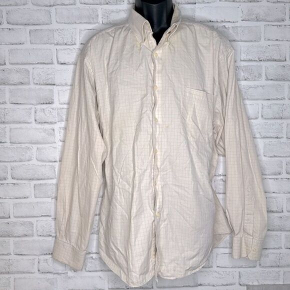 George 80’s 2 Ply Combed Cotton Ivory Checkered Button Down Shirt 2X XXL - Picture 1 of 5